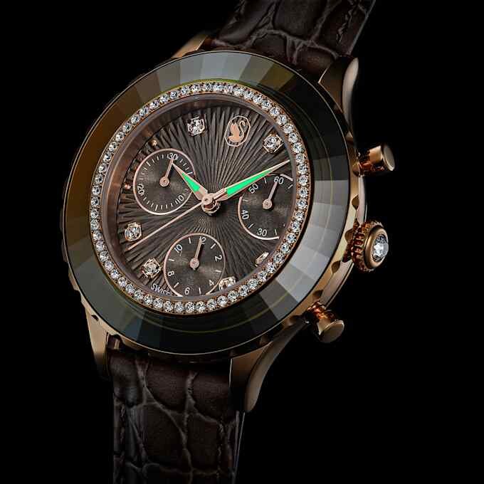 Reloj Octea Chrono de fabricación suiza, correa de piel, gris, acabado en tono oro rosa Reloj Octea Chrono de fabricación suiza, correa de piel, gris, acabado en tono oro rosa