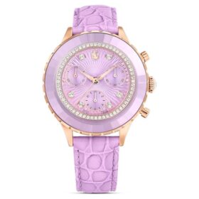 Reloj Octea Chrono de fabricación suiza, correa de piel, morado, acabado en tono oro rosa