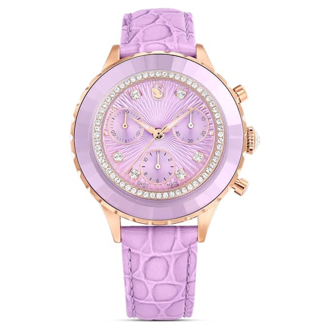 Reloj Octea Chrono de fabricación suiza, correa de piel, morado, acabado en tono oro rosa Reloj Octea Chrono de fabricación suiza, correa de piel, morado, acabado en tono oro rosa