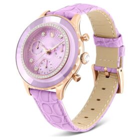 Reloj Octea Chrono de fabricación suiza, correa de piel, morado, acabado en tono oro rosa