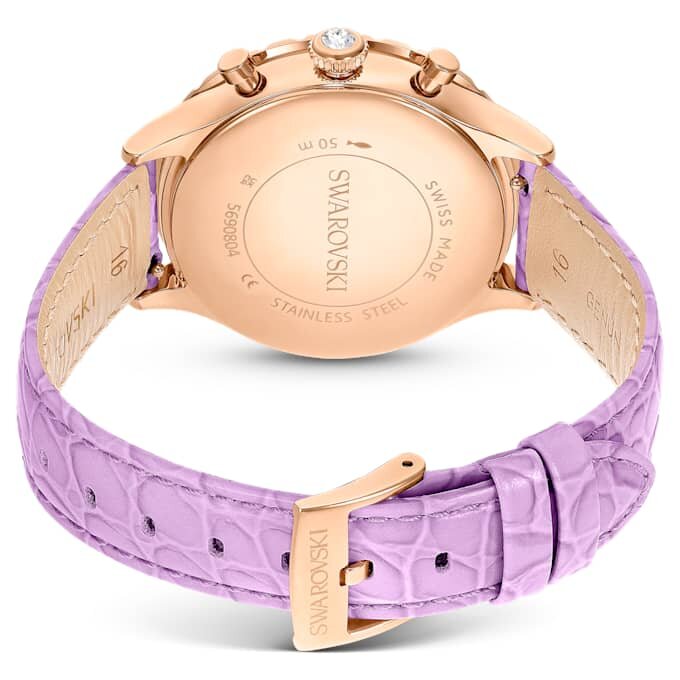 Reloj Octea Chrono de fabricación suiza, correa de piel, morado, acabado en tono oro rosa Reloj Octea Chrono de fabricación suiza, correa de piel, morado, acabado en tono oro rosa