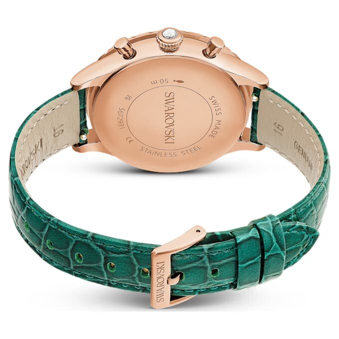 Reloj Octea Chrono de fabricación suiza, correa de piel, verde, acabado en tono oro rosa Reloj Octea Chrono de fabricación suiza, correa de piel, verde, acabado en tono oro rosa