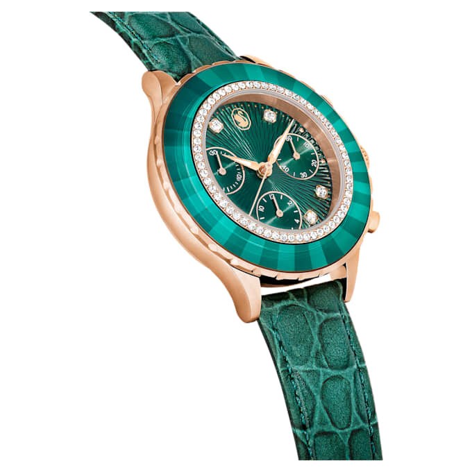 Reloj Octea Chrono de fabricación suiza, correa de piel, verde, acabado en tono oro rosa Reloj Octea Chrono de fabricación suiza, correa de piel, verde, acabado en tono oro rosa