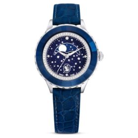Reloj Octea Moon de fabricación suiza, Luna, correa de piel, azul, acero inoxidable