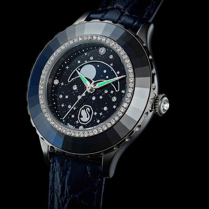 Reloj Octea Moon de fabricación suiza, Luna, correa de piel, azul, acero inoxidable Reloj Octea Moon de fabricación suiza, Luna, correa de piel, azul, acero inoxidable