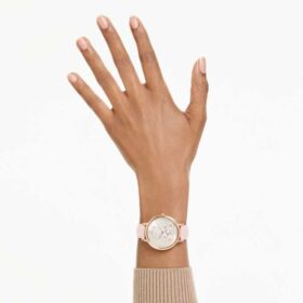 Reloj Teddy de fabricación suiza, correa de piel, rosa, acabado en tono oro rosa