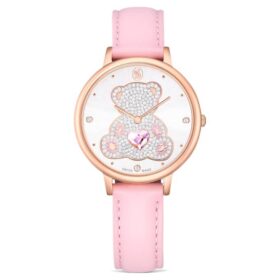 Reloj Teddy de fabricación suiza, correa de piel, rosa, acabado en tono oro rosa