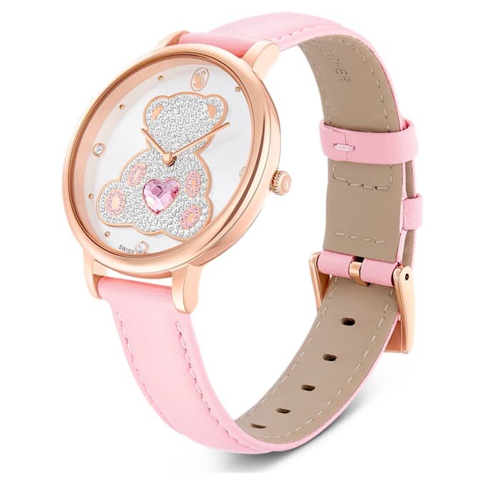 Reloj Teddy de fabricación suiza, correa de piel, rosa, acabado en tono oro rosa Reloj Teddy de fabricación suiza, correa de piel, rosa, acabado en tono oro rosa