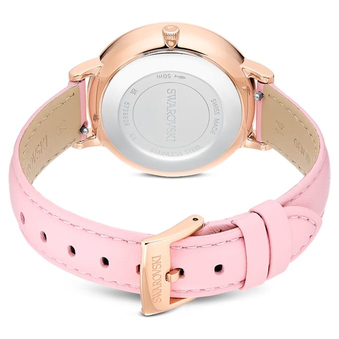 Reloj Teddy de fabricación suiza, correa de piel, rosa, acabado en tono oro rosa Reloj Teddy de fabricación suiza, correa de piel, rosa, acabado en tono oro rosa