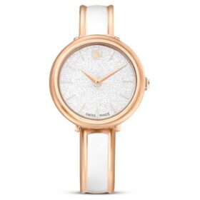 Reloj tipo brazalete Crystalline, fabricación suiza, correa metálica, blanco, acabado en tono oro rosa