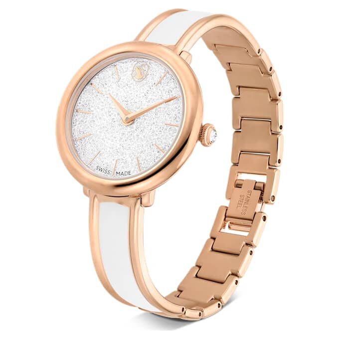 Reloj tipo brazalete Crystalline, fabricación suiza, correa metálica, blanco, acabado en tono oro rosa Reloj tipo brazalete Crystalline, fabricación suiza, correa metálica, blanco, acabado en tono oro rosa