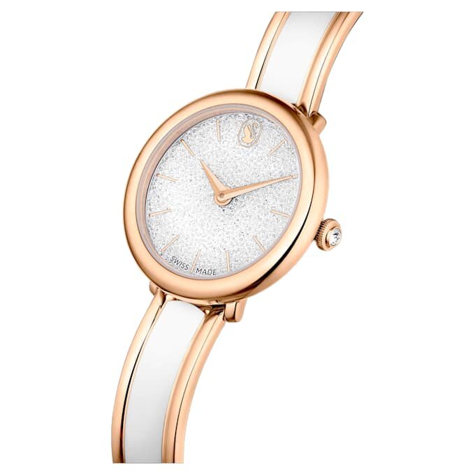 Reloj tipo brazalete Crystalline, fabricación suiza, correa metálica, blanco, acabado en tono oro rosa Reloj tipo brazalete Crystalline, fabricación suiza, correa metálica, blanco, acabado en tono oro rosa
