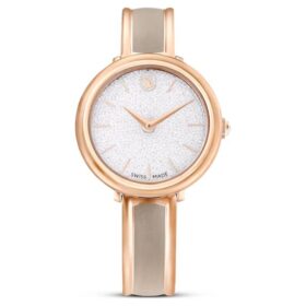 Reloj tipo brazalete Crystalline, fabricado en Suiza, correa metálica, color beige, acabado en tono oro rosa