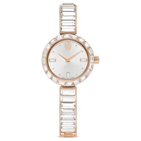 Reloj tipo brazalete Matrix, fabricado en Suiza, con pulsera de cristales, blanco, acabado en tono oro rosa