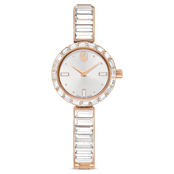 Reloj tipo brazalete Matrix, fabricado en Suiza, con pulsera de cristales, blanco, acabado en tono oro rosa Reloj tipo brazalete Matrix, fabricado en Suiza, con pulsera de cristales, blanco, acabado en tono oro rosa