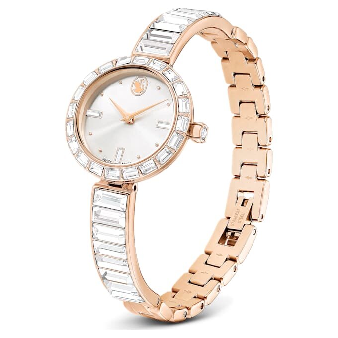 Reloj tipo brazalete Matrix, fabricado en Suiza, con pulsera de cristales, blanco, acabado en tono oro rosa Reloj tipo brazalete Matrix, fabricado en Suiza, con pulsera de cristales, blanco, acabado en tono oro rosa