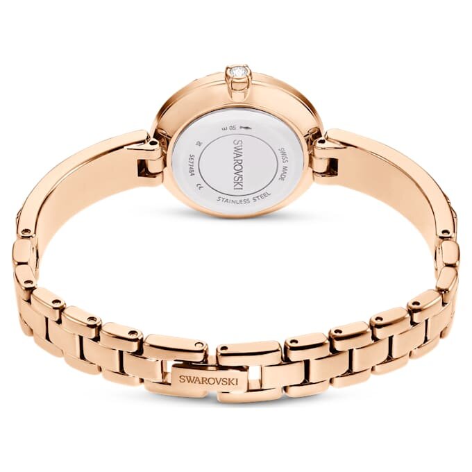 Reloj tipo brazalete Matrix, fabricado en Suiza, con pulsera de cristales, blanco, acabado en tono oro rosa Reloj tipo brazalete Matrix, fabricado en Suiza, con pulsera de cristales, blanco, acabado en tono oro rosa