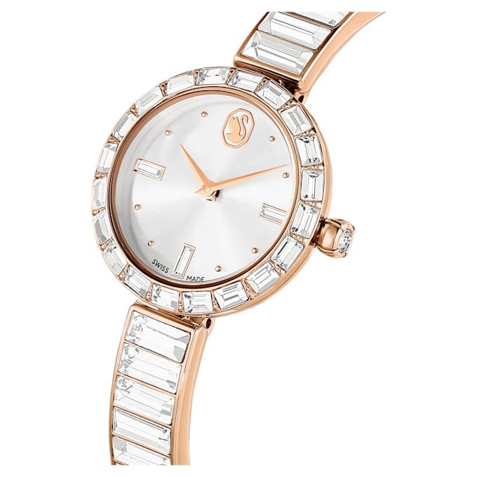Reloj tipo brazalete Matrix, fabricado en Suiza, con pulsera de cristales, blanco, acabado en tono oro rosa Reloj tipo brazalete Matrix, fabricado en Suiza, con pulsera de cristales, blanco, acabado en tono oro rosa