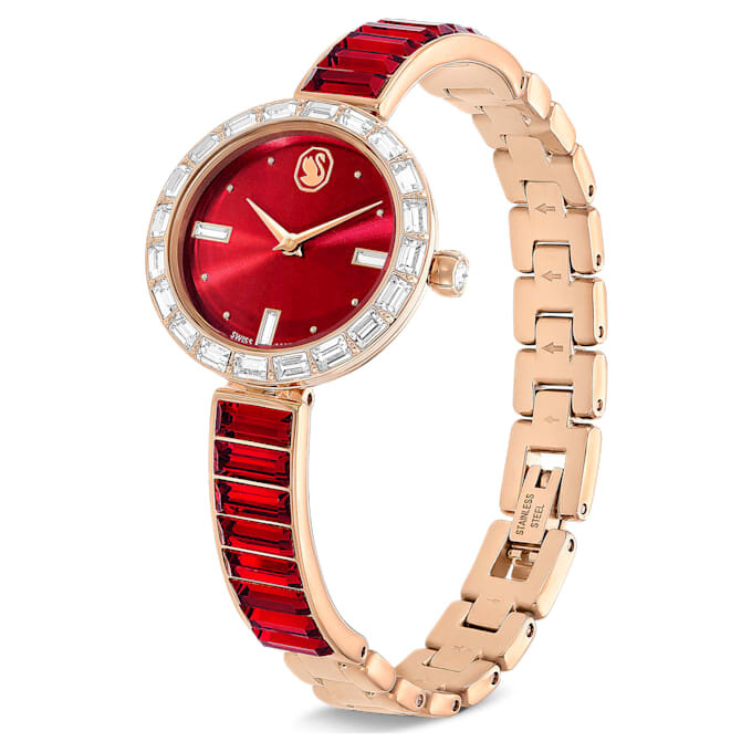 Reloj tipo brazalete Matrix, fabricado en Suiza, con pulsera de cristales, rojo, acabado en tono oro rosa Reloj tipo brazalete Matrix, fabricado en Suiza, con pulsera de cristales, rojo, acabado en tono oro rosa