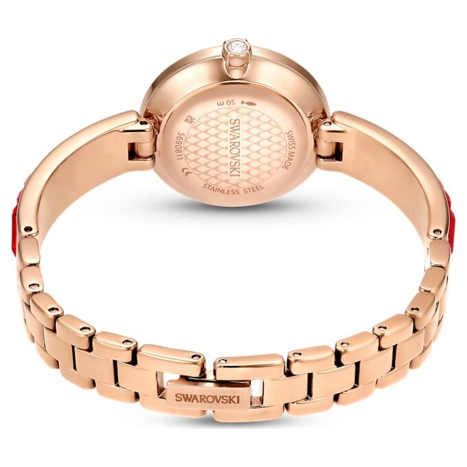 Reloj tipo brazalete Matrix, fabricado en Suiza, con pulsera de cristales, rojo, acabado en tono oro rosa Reloj tipo brazalete Matrix, fabricado en Suiza, con pulsera de cristales, rojo, acabado en tono oro rosa