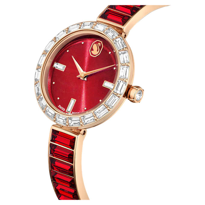 Reloj tipo brazalete Matrix, fabricado en Suiza, con pulsera de cristales, rojo, acabado en tono oro rosa Reloj tipo brazalete Matrix, fabricado en Suiza, con pulsera de cristales, rojo, acabado en tono oro rosa