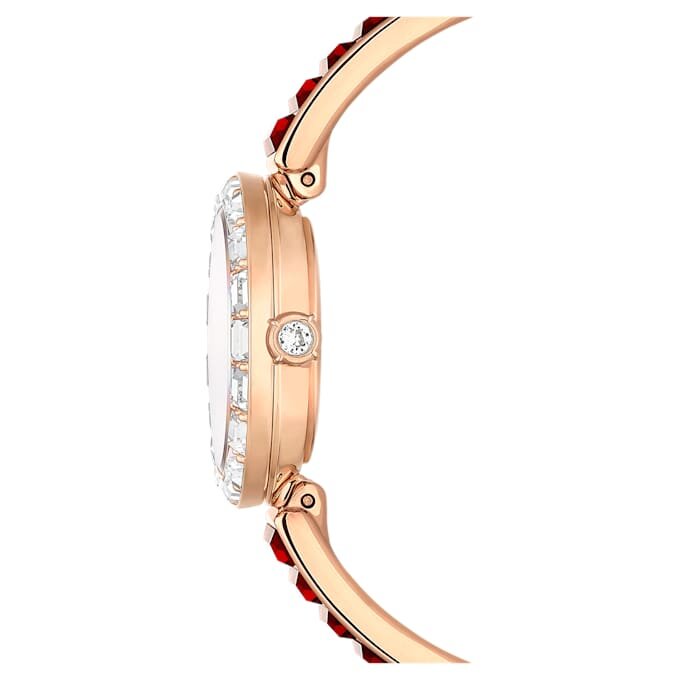 Reloj tipo brazalete Matrix, fabricado en Suiza, con pulsera de cristales, rojo, acabado en tono oro rosa Reloj tipo brazalete Matrix, fabricado en Suiza, con pulsera de cristales, rojo, acabado en tono oro rosa
