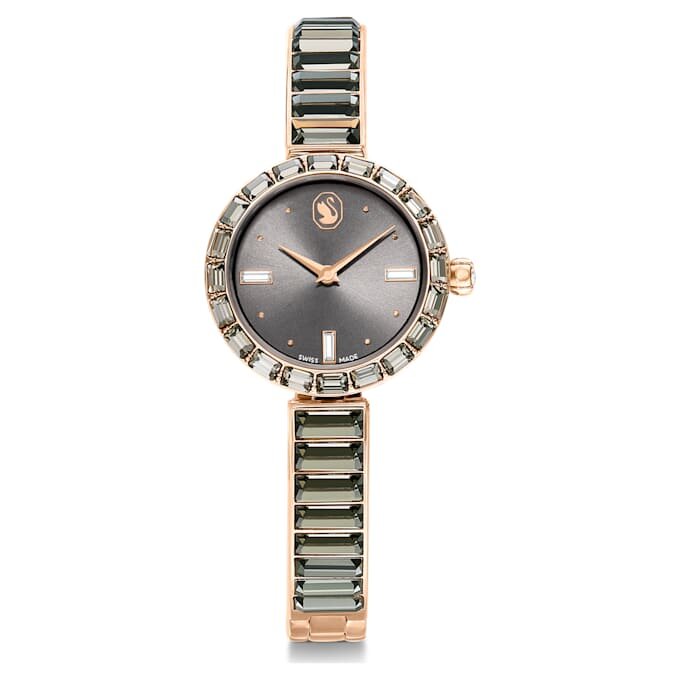 Reloj tipo brazalete Matrix, fabricado en Suiza, con pulseras de cristales, gris, acabado en tono oro rosa Reloj tipo brazalete Matrix, fabricado en Suiza, con pulseras de cristales, gris, acabado en tono oro rosa