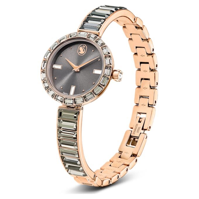 Reloj tipo brazalete Matrix, fabricado en Suiza, con pulseras de cristales, gris, acabado en tono oro rosa Reloj tipo brazalete Matrix, fabricado en Suiza, con pulseras de cristales, gris, acabado en tono oro rosa