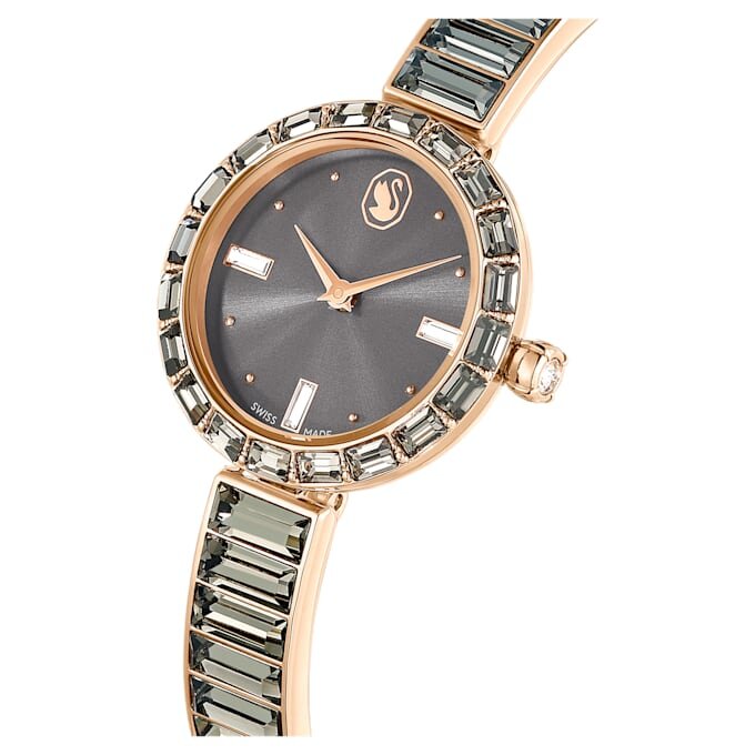 Reloj tipo brazalete Matrix, fabricado en Suiza, con pulseras de cristales, gris, acabado en tono oro rosa Reloj tipo brazalete Matrix, fabricado en Suiza, con pulseras de cristales, gris, acabado en tono oro rosa
