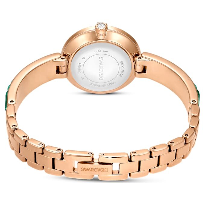 Reloj tipo brazalete Matrix, fabricado en Suiza, con pulseras de cristales, verde, acabado en tono dorado champán Reloj tipo brazalete Matrix, fabricado en Suiza, con pulseras de cristales, verde, acabado en tono dorado champán