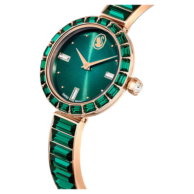 Reloj tipo brazalete Matrix, fabricado en Suiza, con pulseras de cristales, verde, acabado en tono dorado champán Reloj tipo brazalete Matrix, fabricado en Suiza, con pulseras de cristales, verde, acabado en tono dorado champán