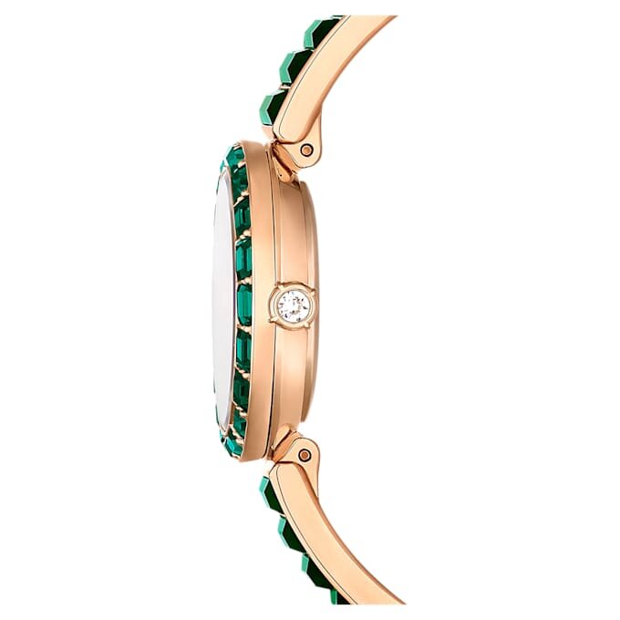 Reloj tipo brazalete Matrix, fabricado en Suiza, con pulseras de cristales, verde, acabado en tono dorado champán Reloj tipo brazalete Matrix, fabricado en Suiza, con pulseras de cristales, verde, acabado en tono dorado champán