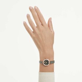 Reloj tipo brazalete Matrix Pearl, fabricado en Suiza, con pulsera de cristales, negro, acabado en tono oro rosa