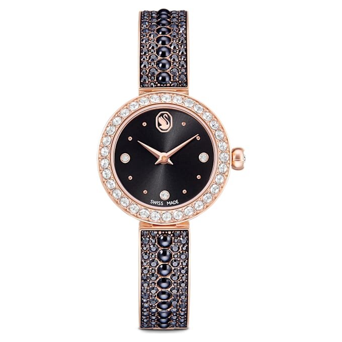 Reloj tipo brazalete Matrix Pearl, fabricado en Suiza, con pulsera de cristales, negro, acabado en tono oro rosa Reloj tipo brazalete Matrix Pearl, fabricado en Suiza, con pulsera de cristales, negro, acabado en tono oro rosa