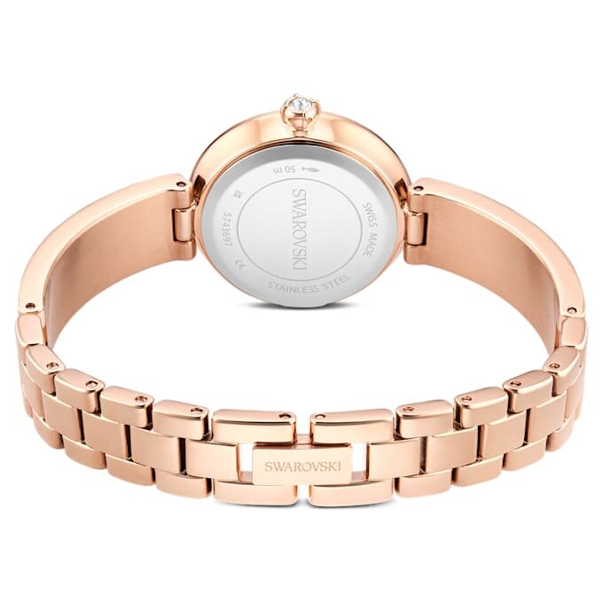 Reloj tipo brazalete Matrix Pearl, fabricado en Suiza, con pulsera de cristales, negro, acabado en tono oro rosa Reloj tipo brazalete Matrix Pearl, fabricado en Suiza, con pulsera de cristales, negro, acabado en tono oro rosa