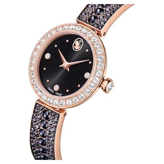Reloj tipo brazalete Matrix Pearl, fabricado en Suiza, con pulsera de cristales, negro, acabado en tono oro rosa Reloj tipo brazalete Matrix Pearl, fabricado en Suiza, con pulsera de cristales, negro, acabado en tono oro rosa