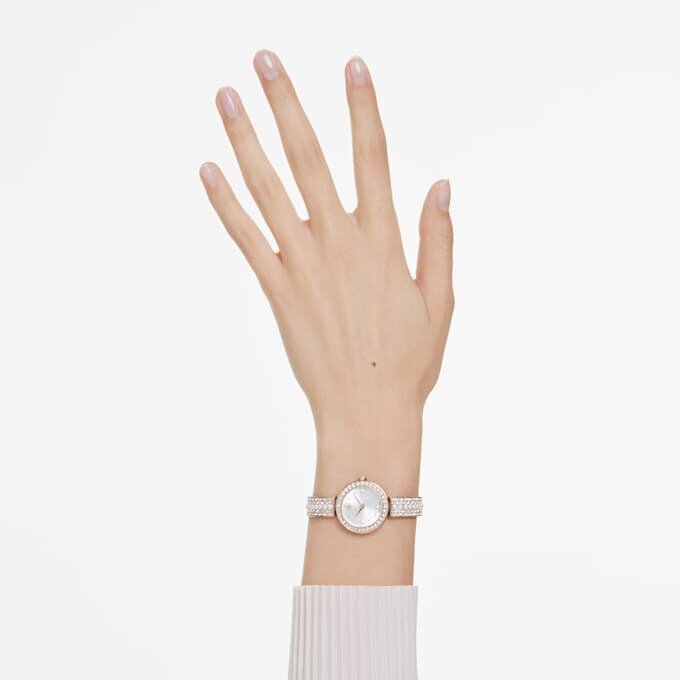 Reloj tipo brazalete Matrix Pearl, fabricado en Suiza, con pulseras de cristales, blanco, acabado en tono oro rosa Reloj tipo brazalete Matrix Pearl, fabricado en Suiza, con pulseras de cristales, blanco, acabado en tono oro rosa