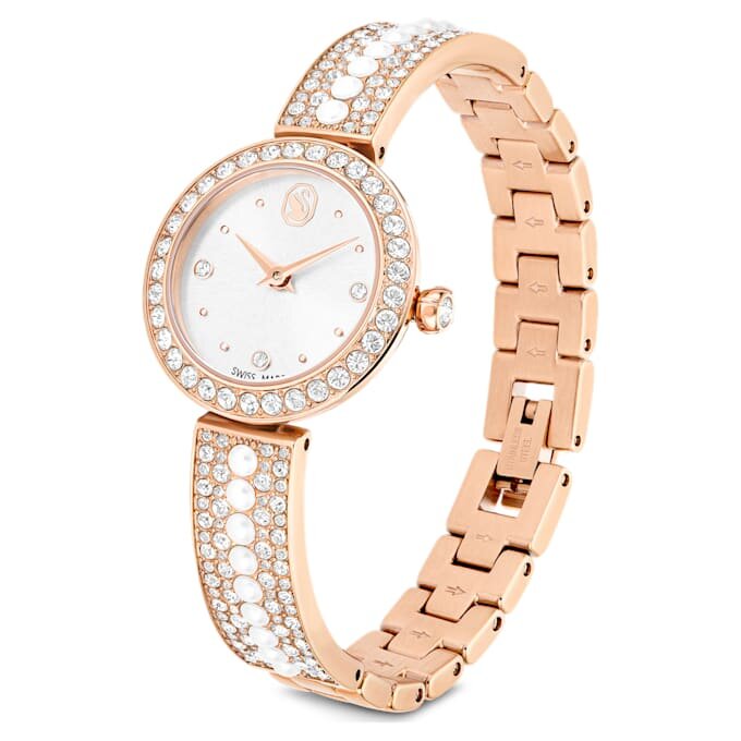 Reloj tipo brazalete Matrix Pearl, fabricado en Suiza, con pulseras de cristales, blanco, acabado en tono oro rosa Reloj tipo brazalete Matrix Pearl, fabricado en Suiza, con pulseras de cristales, blanco, acabado en tono oro rosa