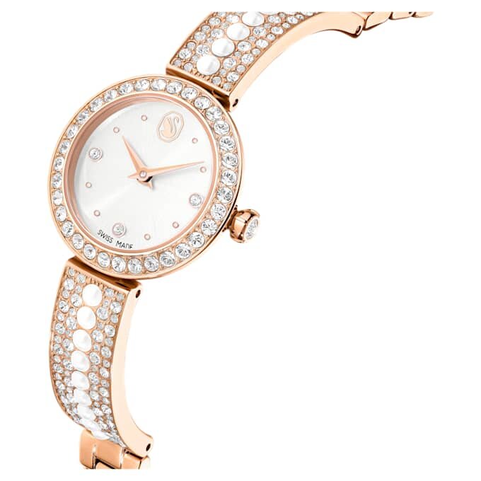 Reloj tipo brazalete Matrix Pearl, fabricado en Suiza, con pulseras de cristales, blanco, acabado en tono oro rosa Reloj tipo brazalete Matrix Pearl, fabricado en Suiza, con pulseras de cristales, blanco, acabado en tono oro rosa