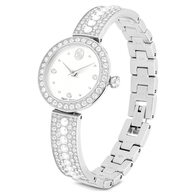 Reloj tipo brazalete Matrix Pearl, fabricado en Suiza, con pulseras de cristales, blanco, acero inoxidable Reloj tipo brazalete Matrix Pearl, fabricado en Suiza, con pulseras de cristales, blanco, acero inoxidable