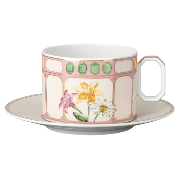 Taza combinada Idyllia con platillo, de porcelana, con motivo de cristal, ramo de flores, multicolor Taza combinada Idyllia con platillo, de porcelana, con motivo de cristal, ramo de flores, multicolor