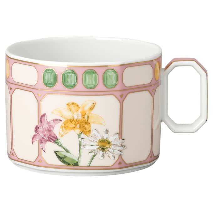 Taza combinada Idyllia con platillo, de porcelana, con motivo de cristal, ramo de flores, multicolor Taza combinada Idyllia con platillo, de porcelana, con motivo de cristal, ramo de flores, multicolor