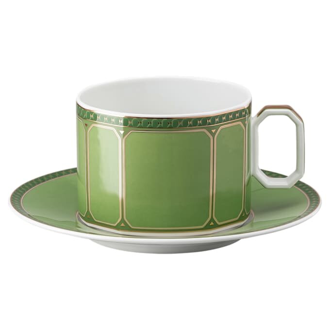 Taza con platillo Signum de porcelana, verde Taza con platillo Signum de porcelana, verde