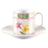Taza de café con platillo Idyllia, de porcelana, con motivo de cristales, flores y multicolor Taza de café con platillo Idyllia, de porcelana, con motivo de cristales, flores y multicolor