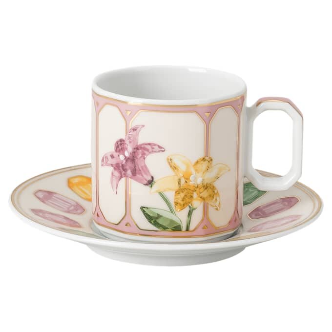 Taza de café espresso Idyllia con platillo, porcelana, motivo de cristales, color limón, multicolor Taza de café espresso Idyllia con platillo, porcelana, motivo de cristales, color limón, multicolor