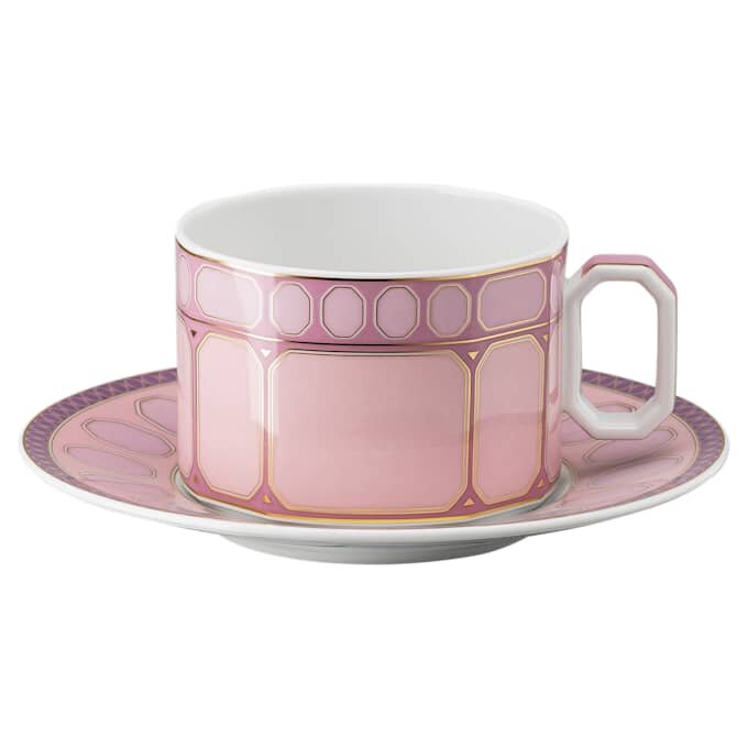 Taza de té con platillo Signum, de porcelana, rosa Taza de té con platillo Signum, de porcelana, rosa