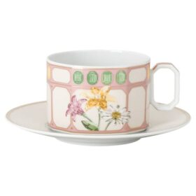 Taza de té Idyllia con platillo, porcelana, motivo de cristal, ramo de flores, multicolor