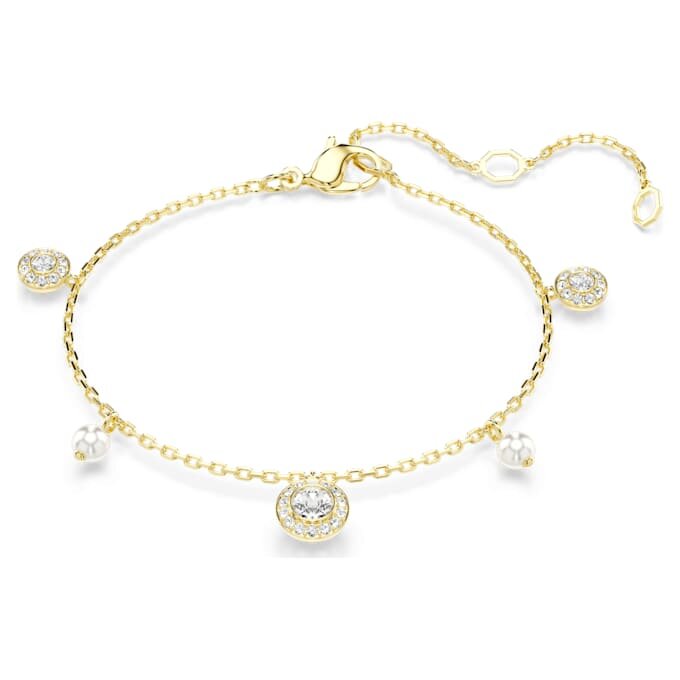 Una Angelic Strandage Crystal Pearl, talla redonda, blanco, chapado en tono dorado Una Angelic Strandage Crystal Pearl, talla redonda, blanco, chapado en tono dorado