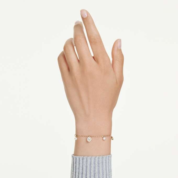 Una Angelic Strandage Crystal Pearl, talla redonda, blanco, chapado en tono dorado Una Angelic Strandage Crystal Pearl, talla redonda, blanco, chapado en tono dorado
